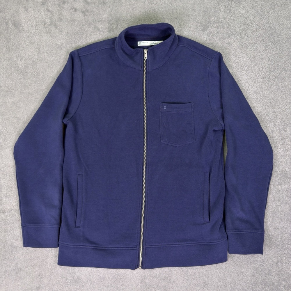 Criquet Full Zip Sweater Mens Medium Blue Navy Knit Pockets Preppy